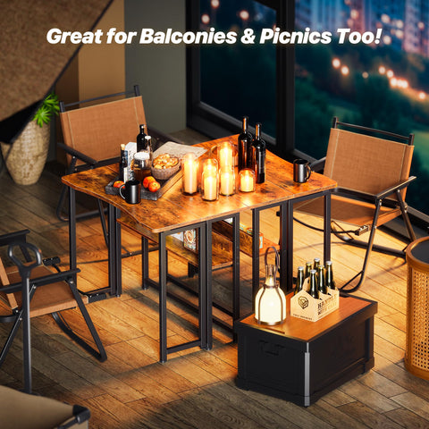 Huuger folding desk used as dining table in living room with family.