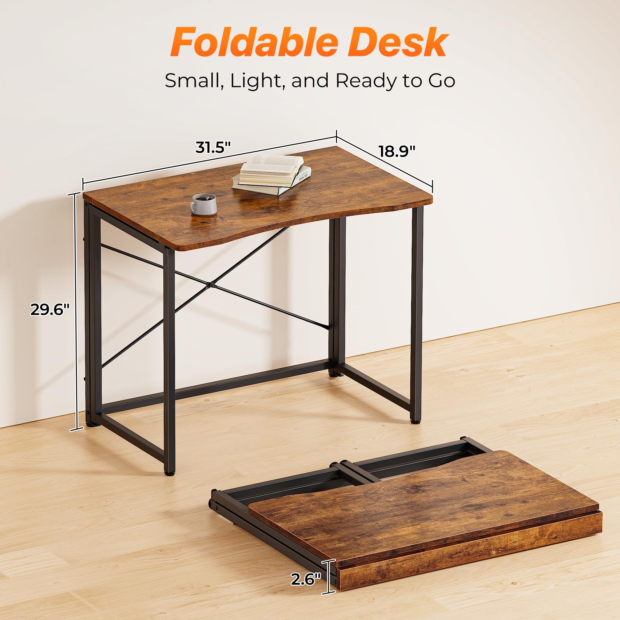 Huuger folding desk folds flat for flat-fold storage behind a door.