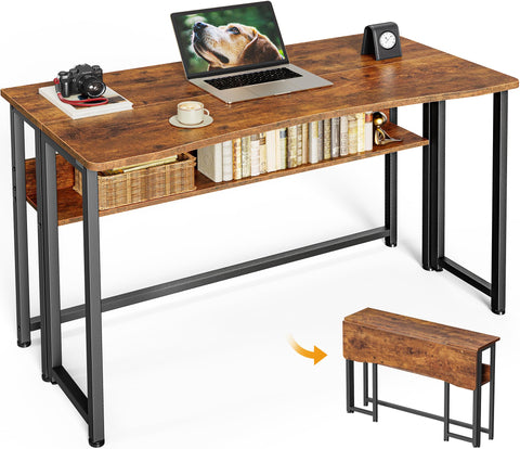 Huuger folding desk front view, compact design for small spaces