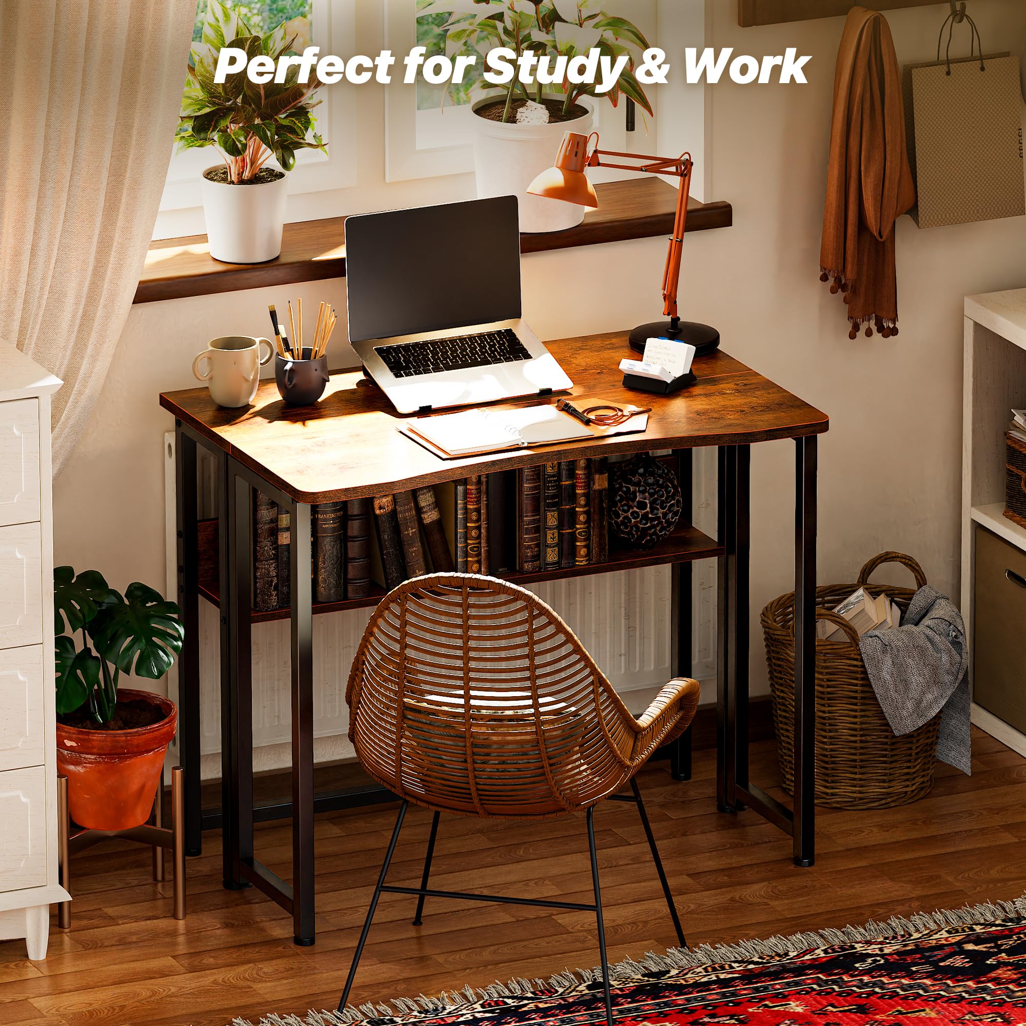 Huuger folding desk set beside couch ideal for quick tasks.
