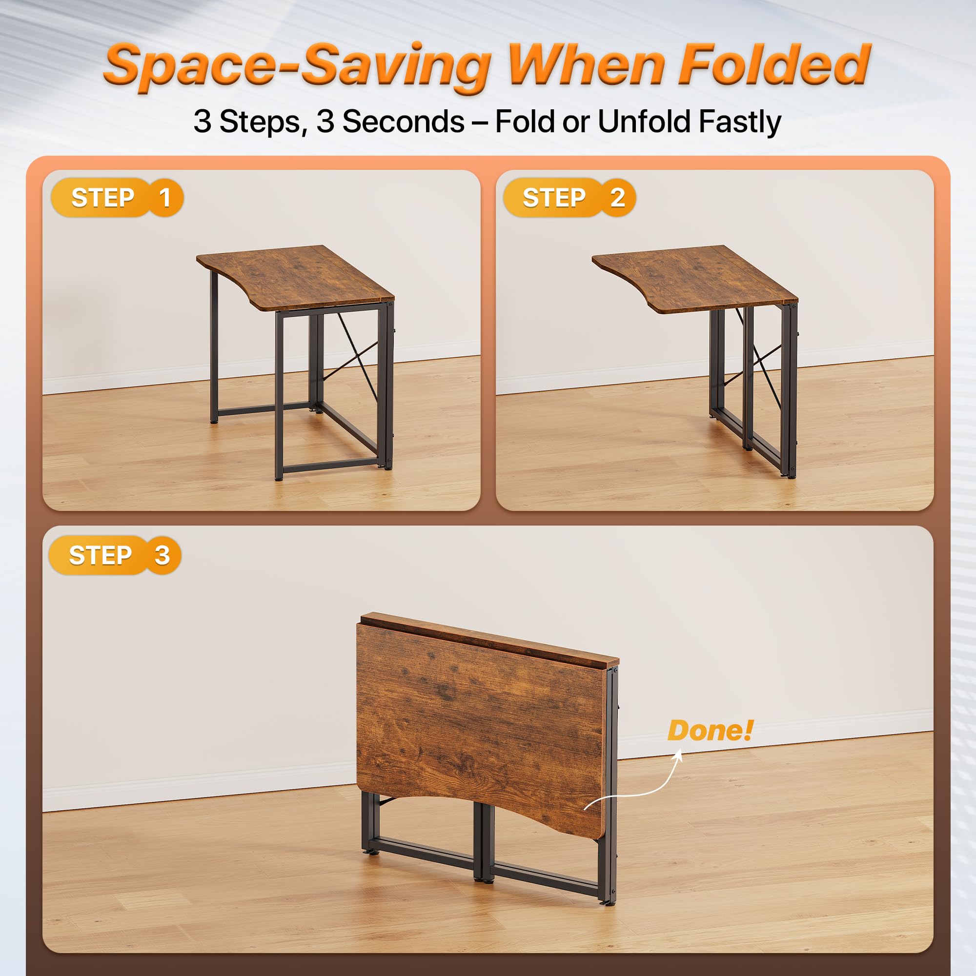 Huuger folding desk surface is smooth for writing and tasks.