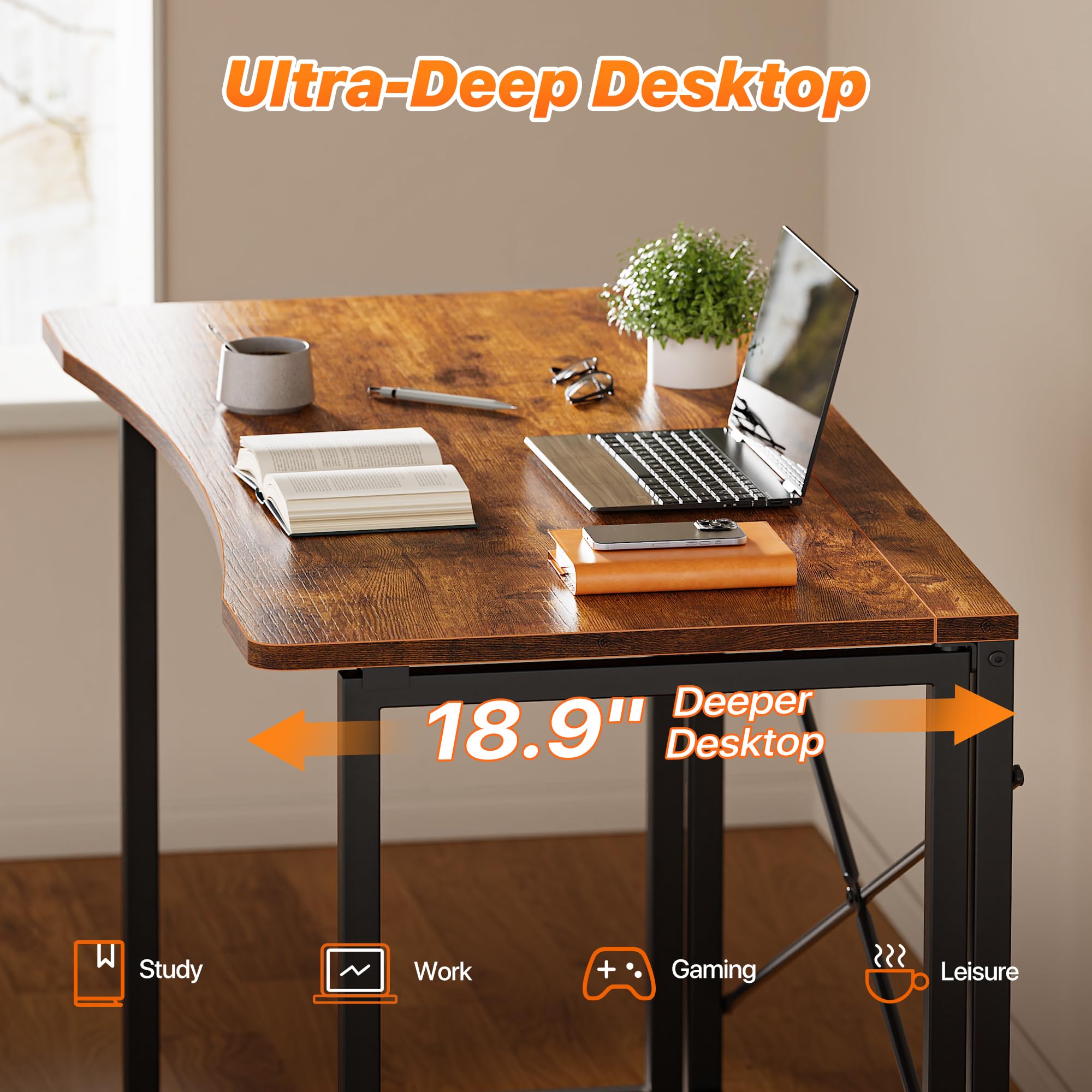 Huuger folding desk with sturdy steel legs minimizes wobble during work.