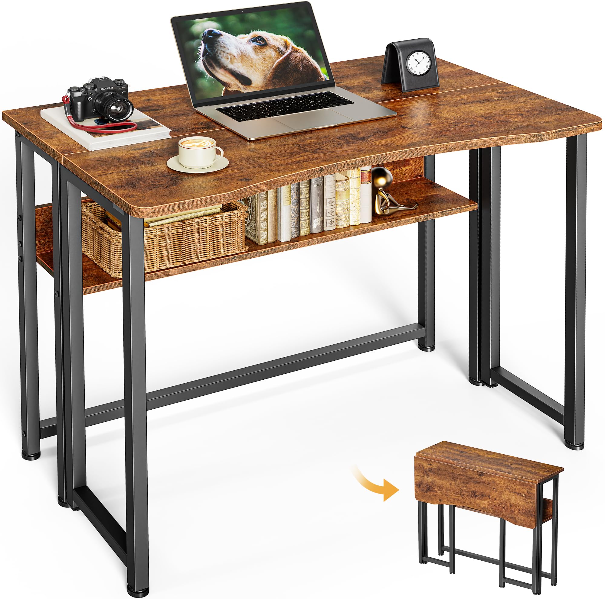 Huuger folding desk with storage shelf compact closed view for tight spaces.
