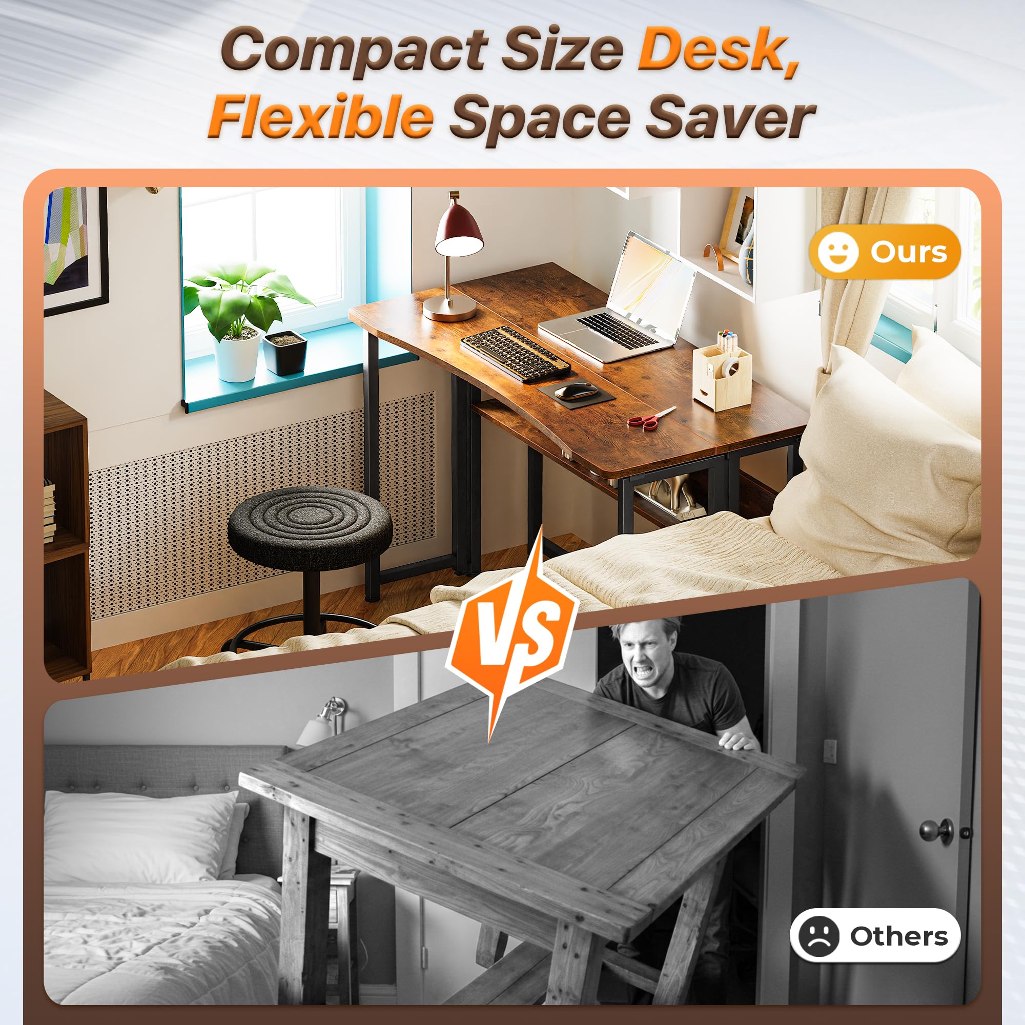 Huuger folding desk with storage shelf keeps books organized