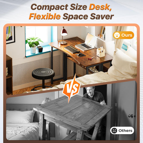 Huuger folding desk with storage shelf keeps books organized
