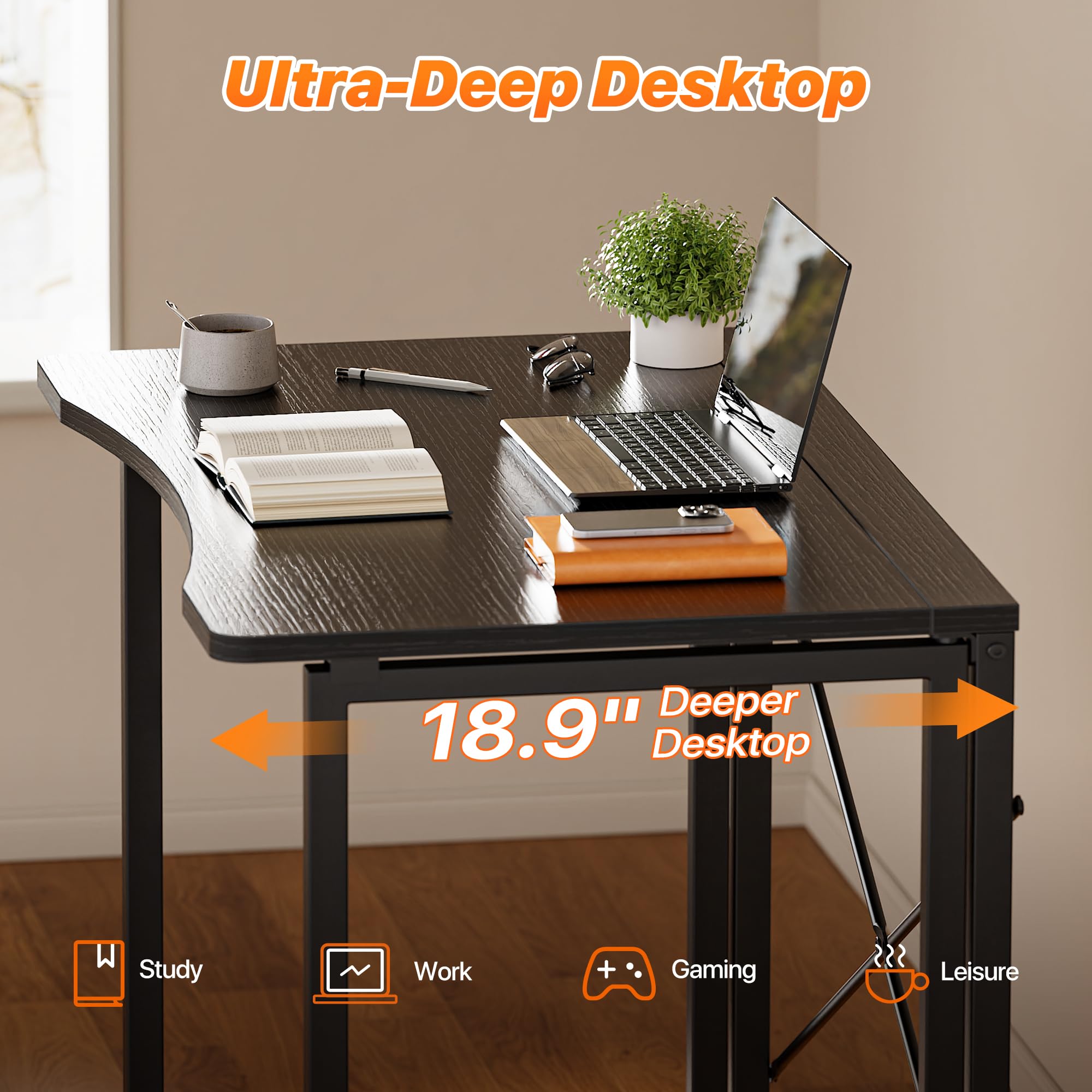 Huuger folding desk with sturdy 18mm steel legs and X-frame