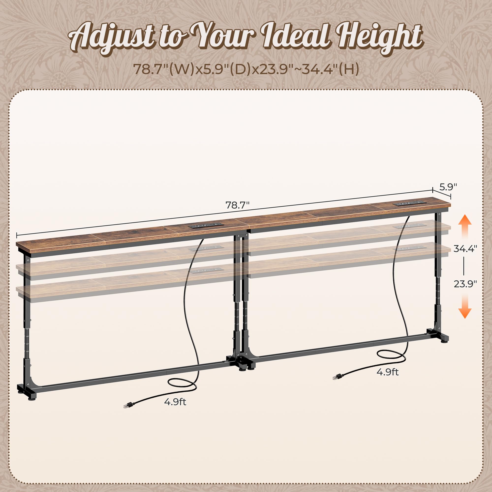 Height-adjustable design on Huuger behind-couch table fits various sofas.