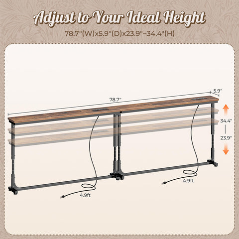 Height-adjustable design on Huuger behind-couch table fits various sofas.