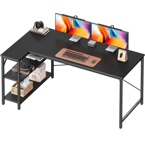 Huuger L Shaped Desk left view shows spacious surface for multitasking and storage at home office
