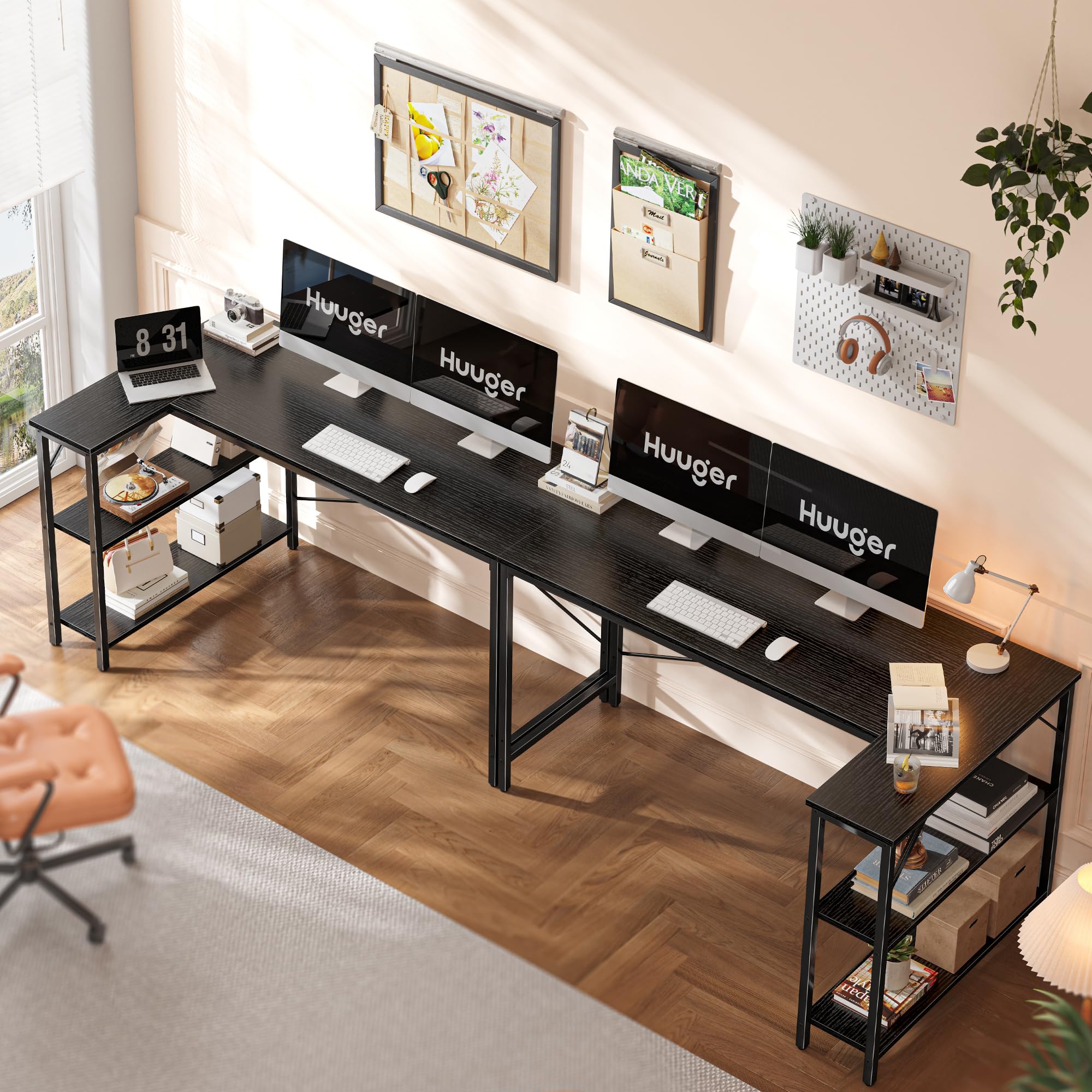 Huuger L Shaped Desk sturdy metal frame ensures stable support during focused work or gaming