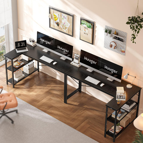 Huuger L Shaped Desk sturdy metal frame ensures stable support during focused work or gaming