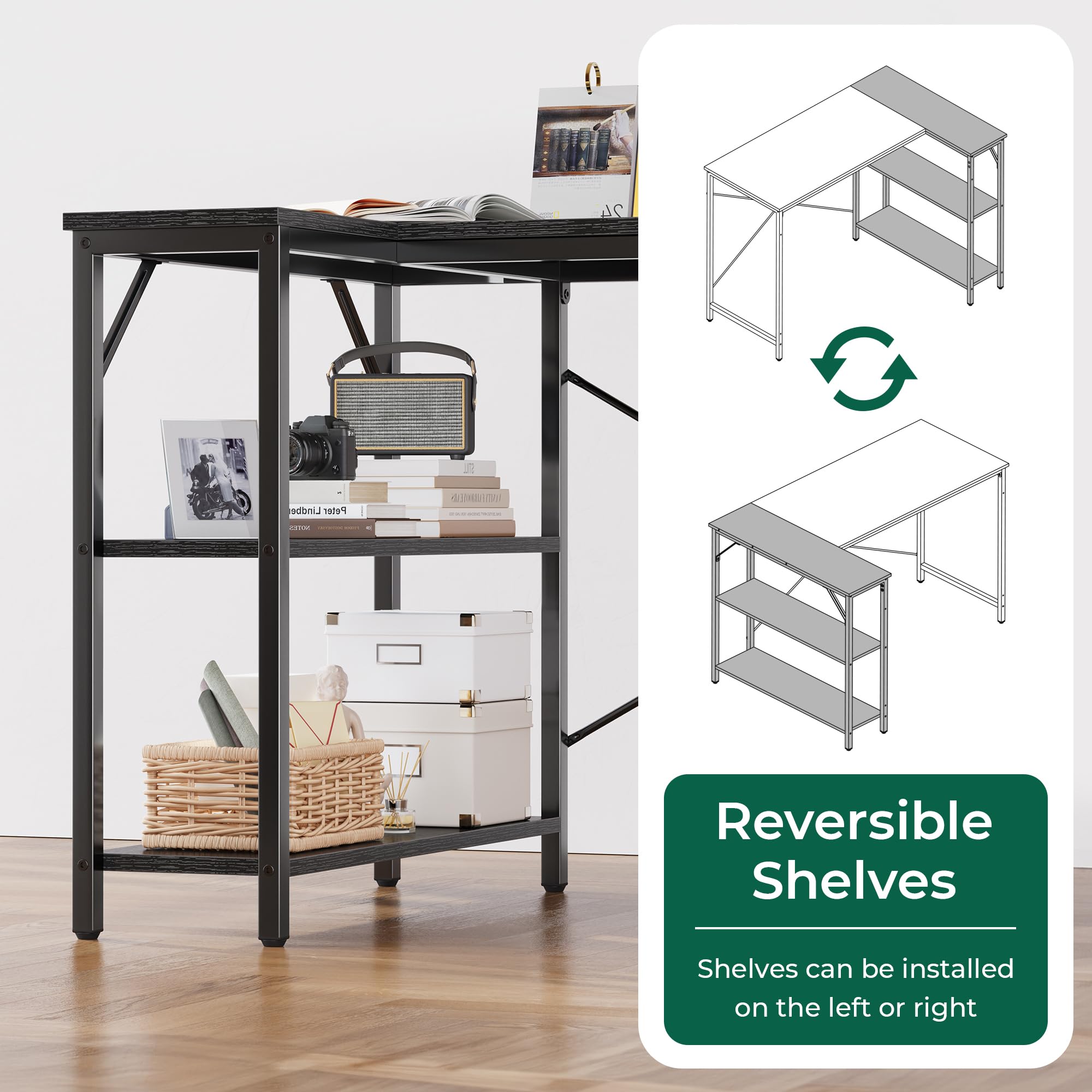Huuger L Shaped Desk storage shelves provide organized space for books monitors and accessories