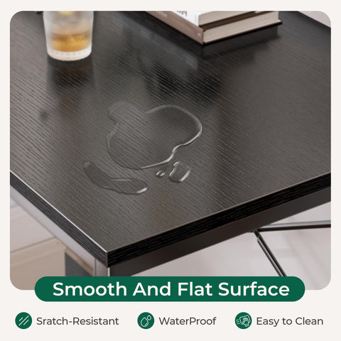 Huuger L Shaped Desk tabletop close up shows 12 mm particleboard and 20 mm steel frame durability
