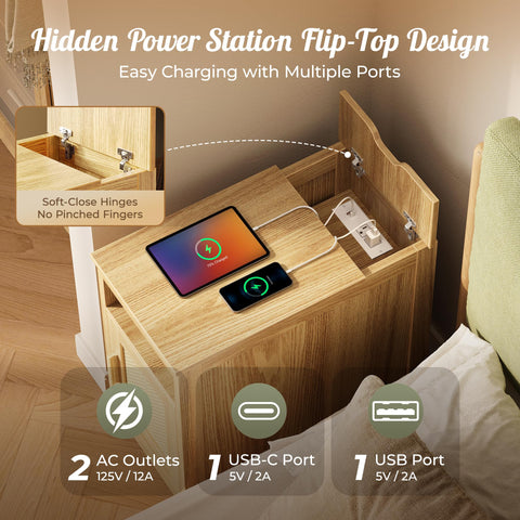 Huuger narrow night stand cabinet storage offers hidden space for blankets.