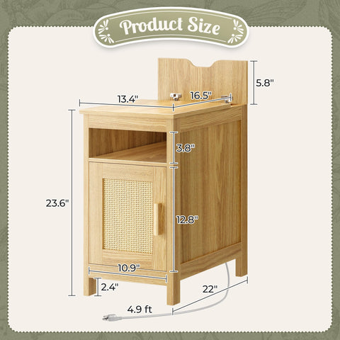 Huuger narrow night stand dimensions 13.4w x 22d x 23.6h fit tight spaces.