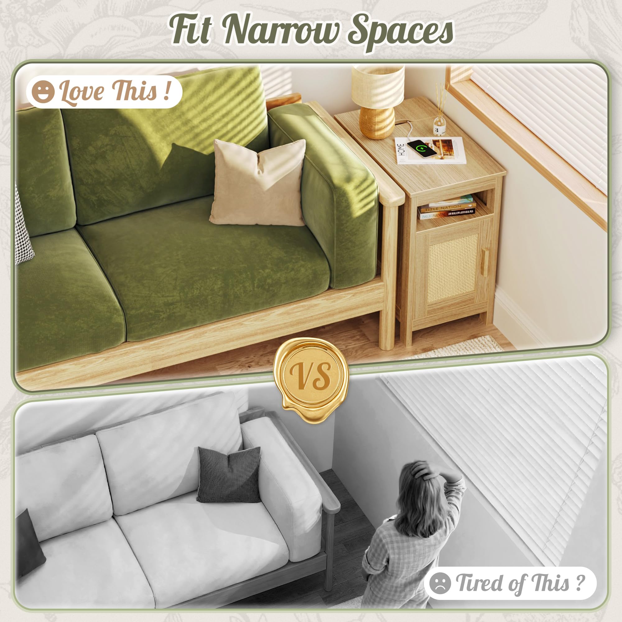 Huuger narrow night stand open shelf provides easy-access storage.