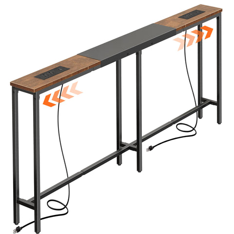 Huuger narrow sofa table extended behind couch showing fit for sofa length
