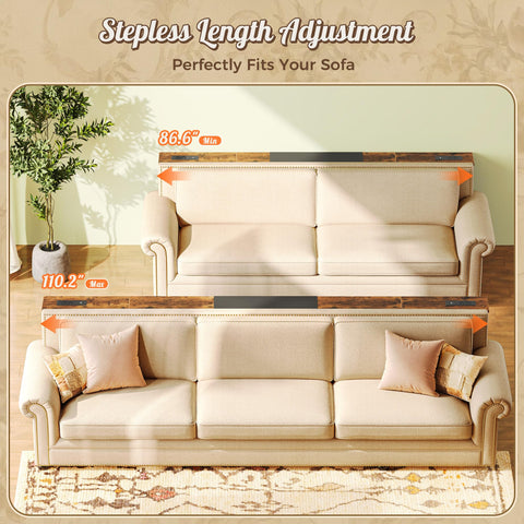 Behind-the-couch storage on Huuger table for remotes and drinks