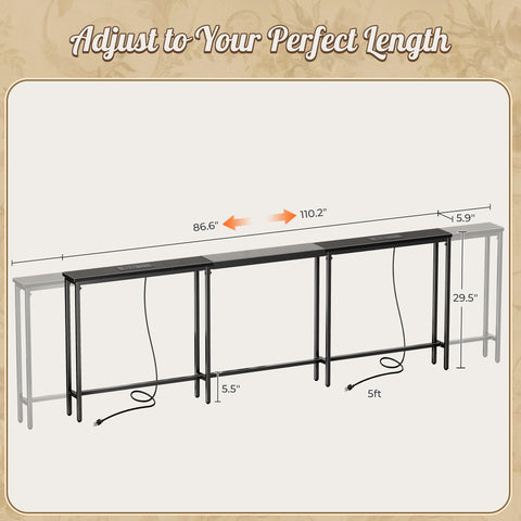 Huuger Narrow Sofa Table behind couch storage keeps remotes within reach