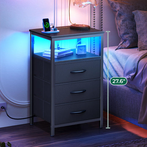 Huuger night stand showing ambient LED scenes for mood lighting.