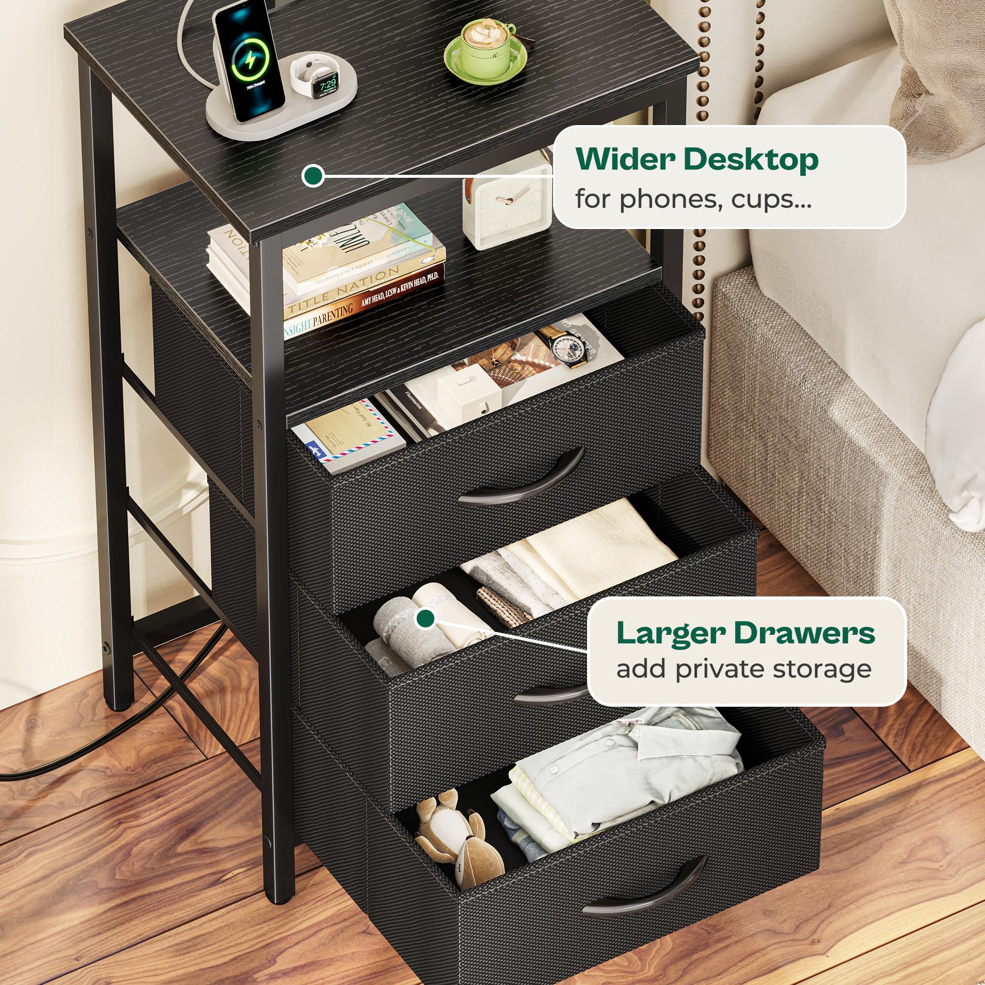 Huuger compact night stand used as a versatile end table in a living space.