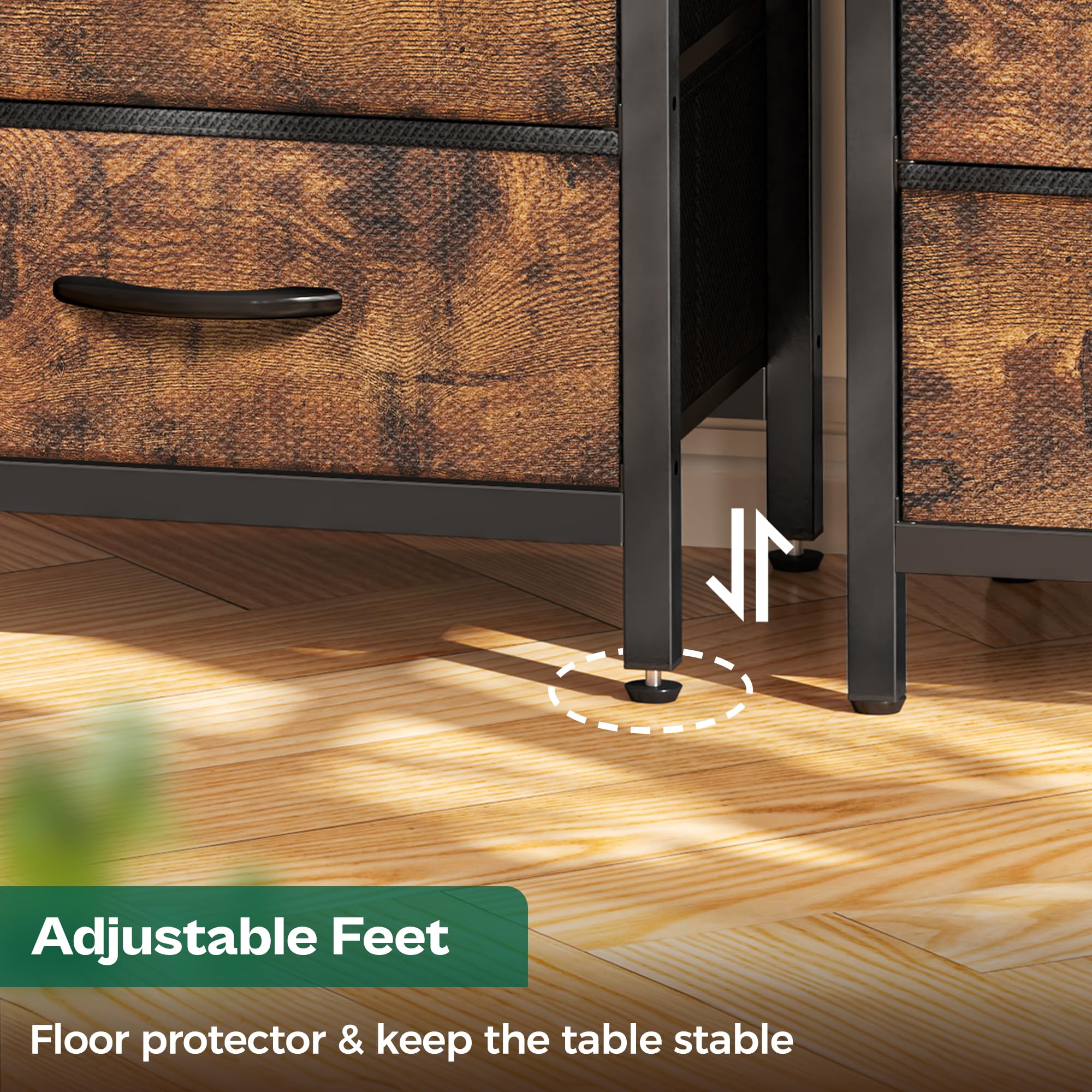 Huuger nightstand adjustable feet ensure stability on uneven floors.
