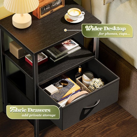 Huuger nightstand in black with adjustable feet for stable placement