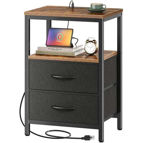 Huuger nightstand with charger station front view showing USB ports for easy bedside charging