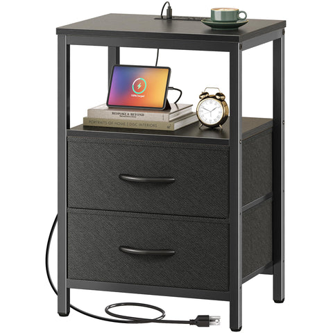 Huuger nightstand charging station closeup with outlets for bedside power