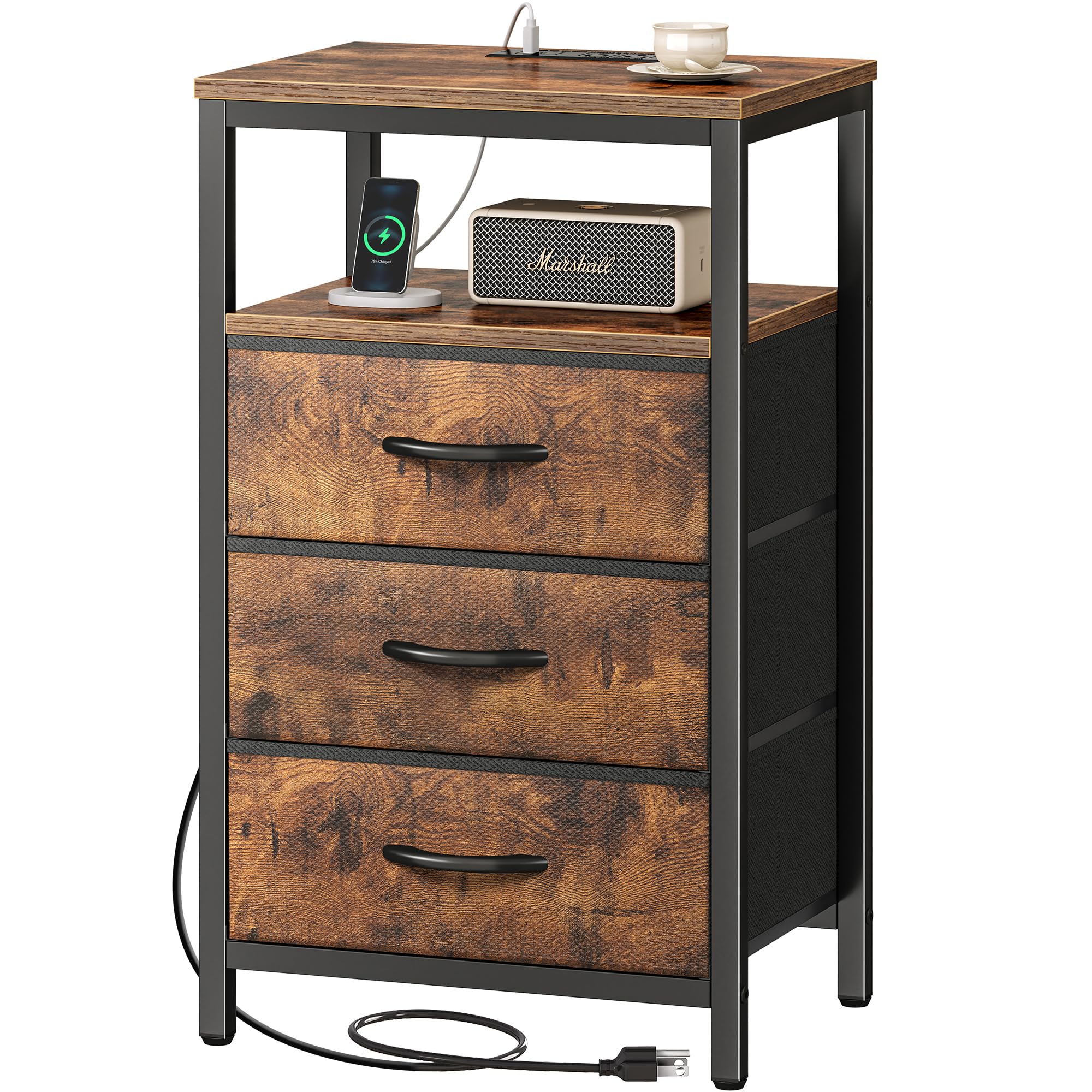 Huuger nightstand with charging station beside bed for easy devices access