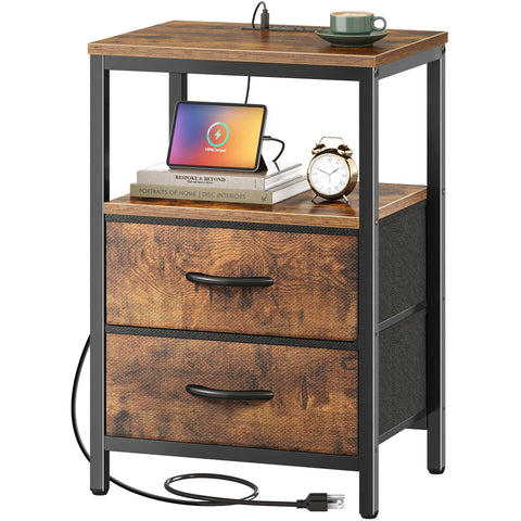 Huuger nightstand with charging station enables easy bedside charging and organization.