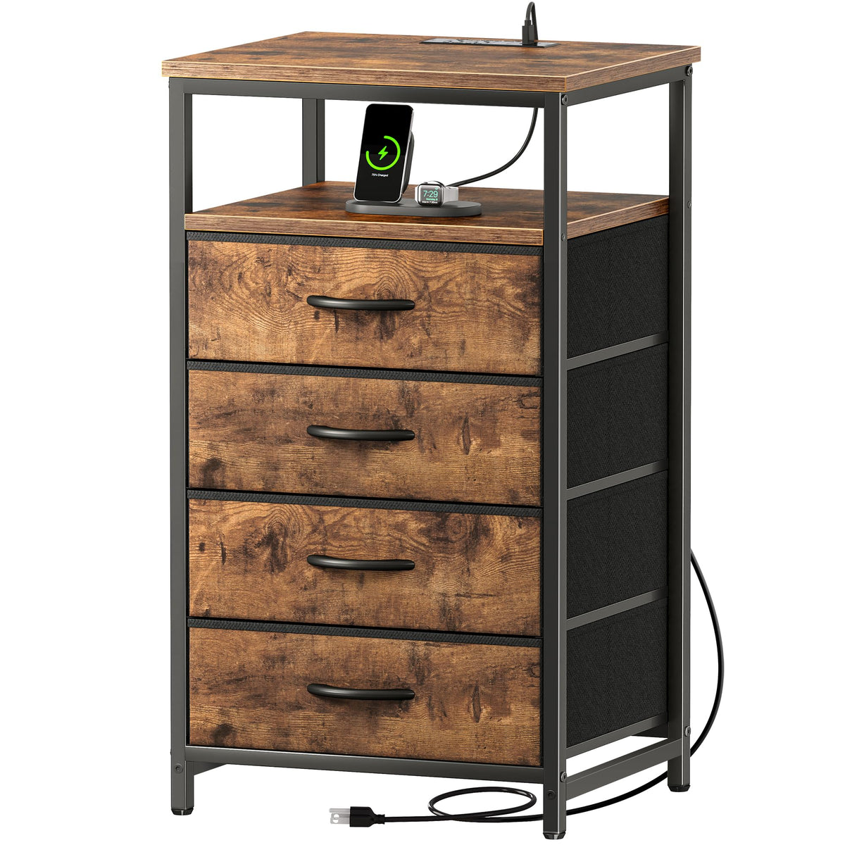 Huuger nightstand with charging station, top view for bedside device charging.