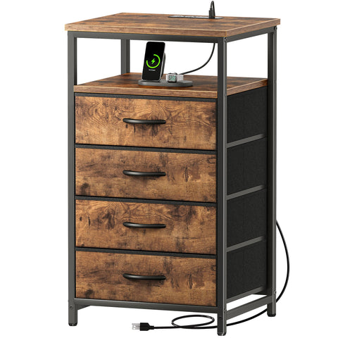 Huuger nightstand with charging station, top view for bedside device charging.