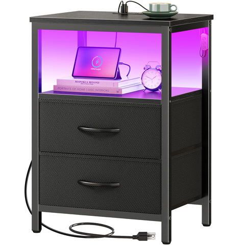 Huuger nightstand with charging station and accessible outlets for bedside devices