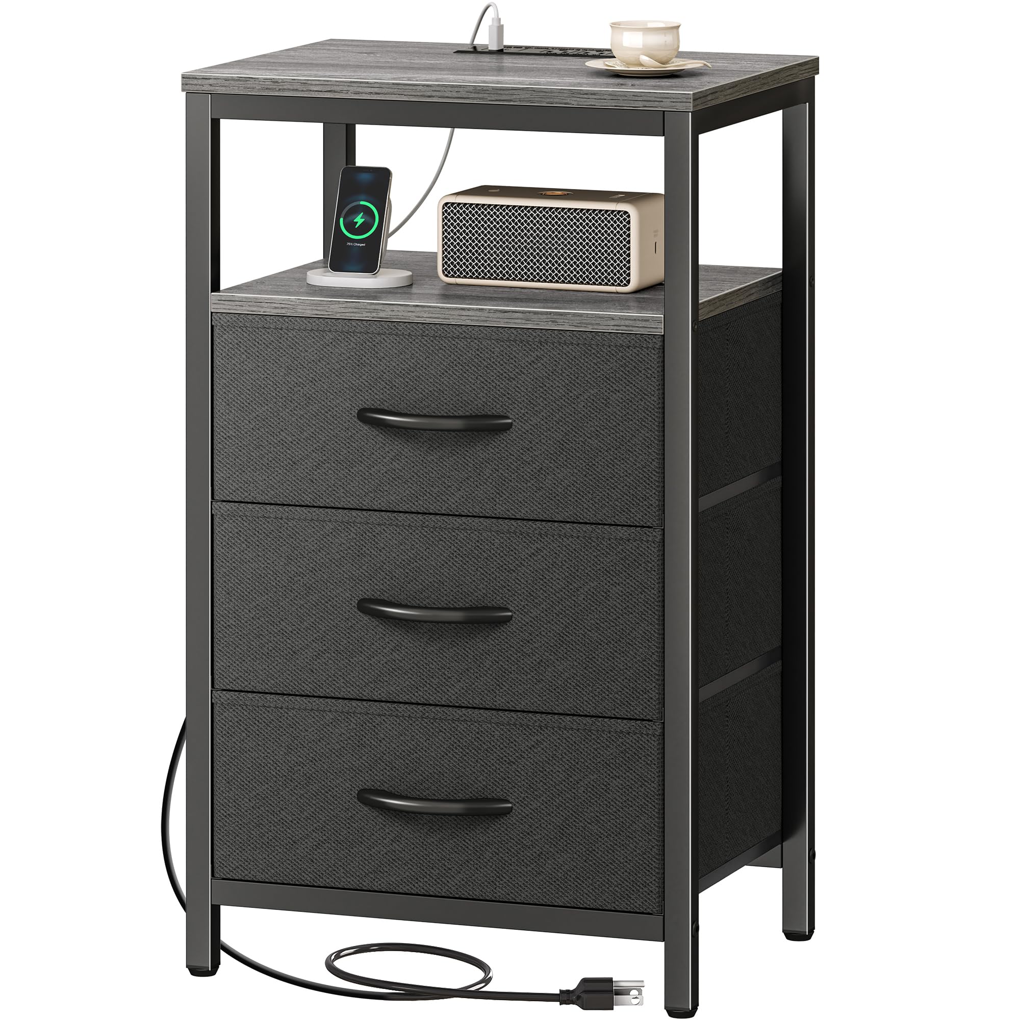 Huuger nightstand with charging station keeps bedside devices organized and accessible