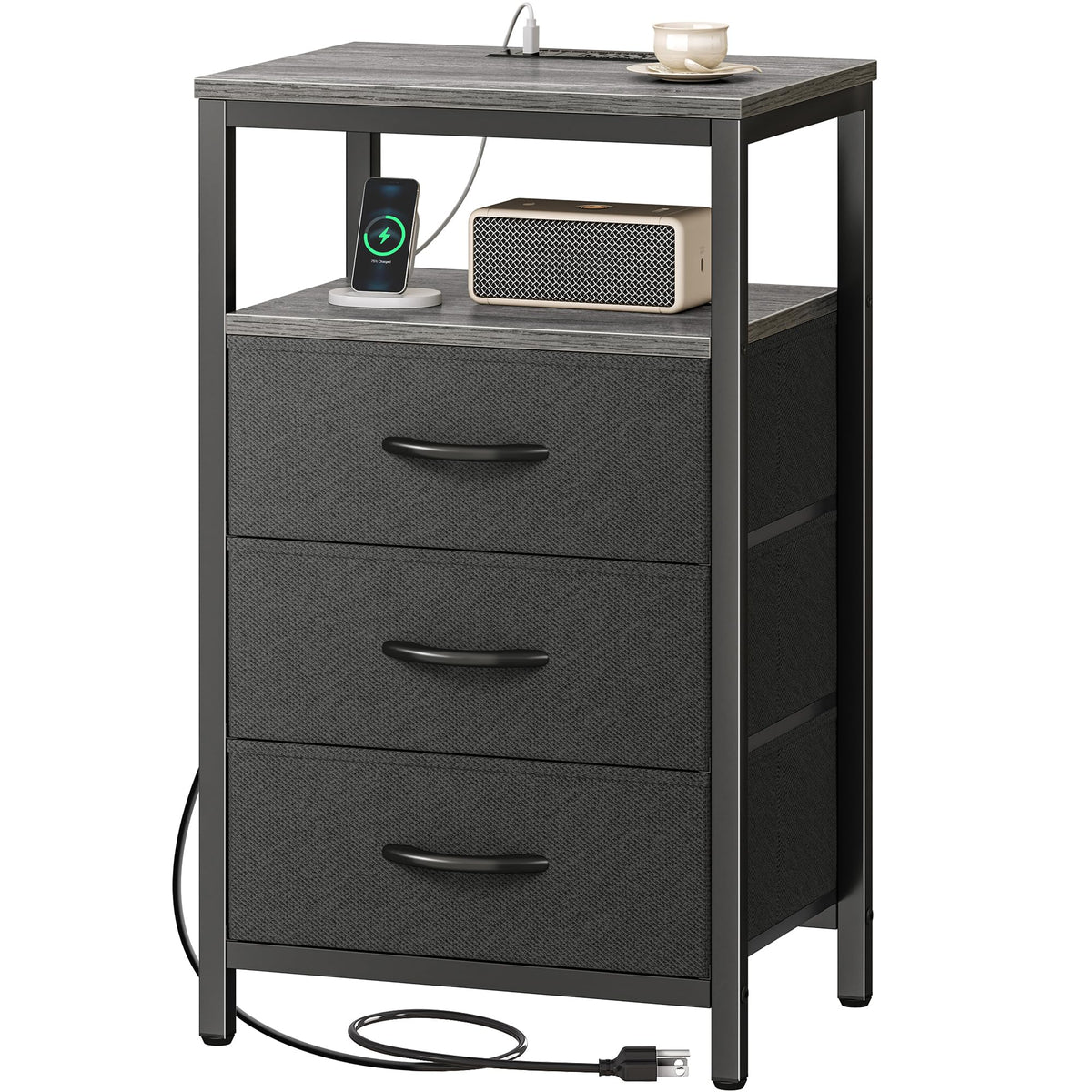 Huuger nightstand with charging station keeps bedside devices organized and accessible