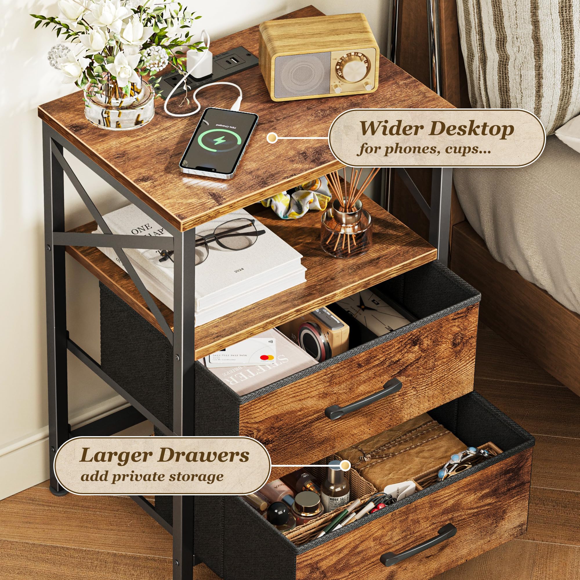 Huuger nightstand compact design fits small spaces beside bed or sofa.