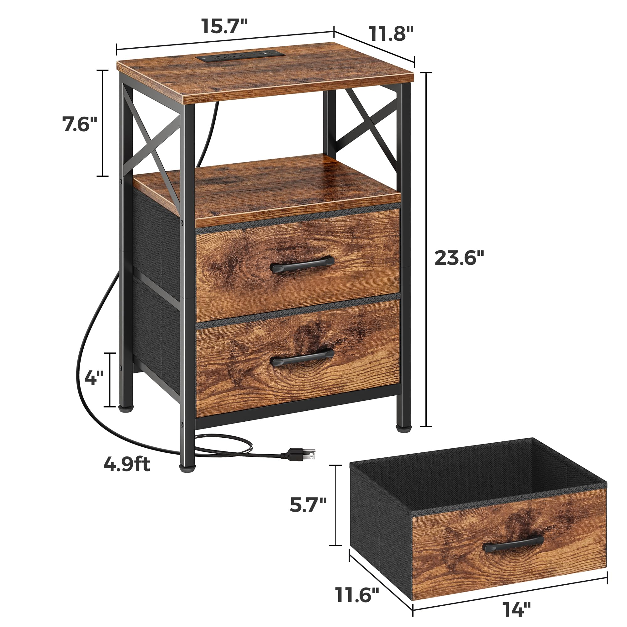 Huuger nightstand features a durable engineered wood and steel frame for everyday use.