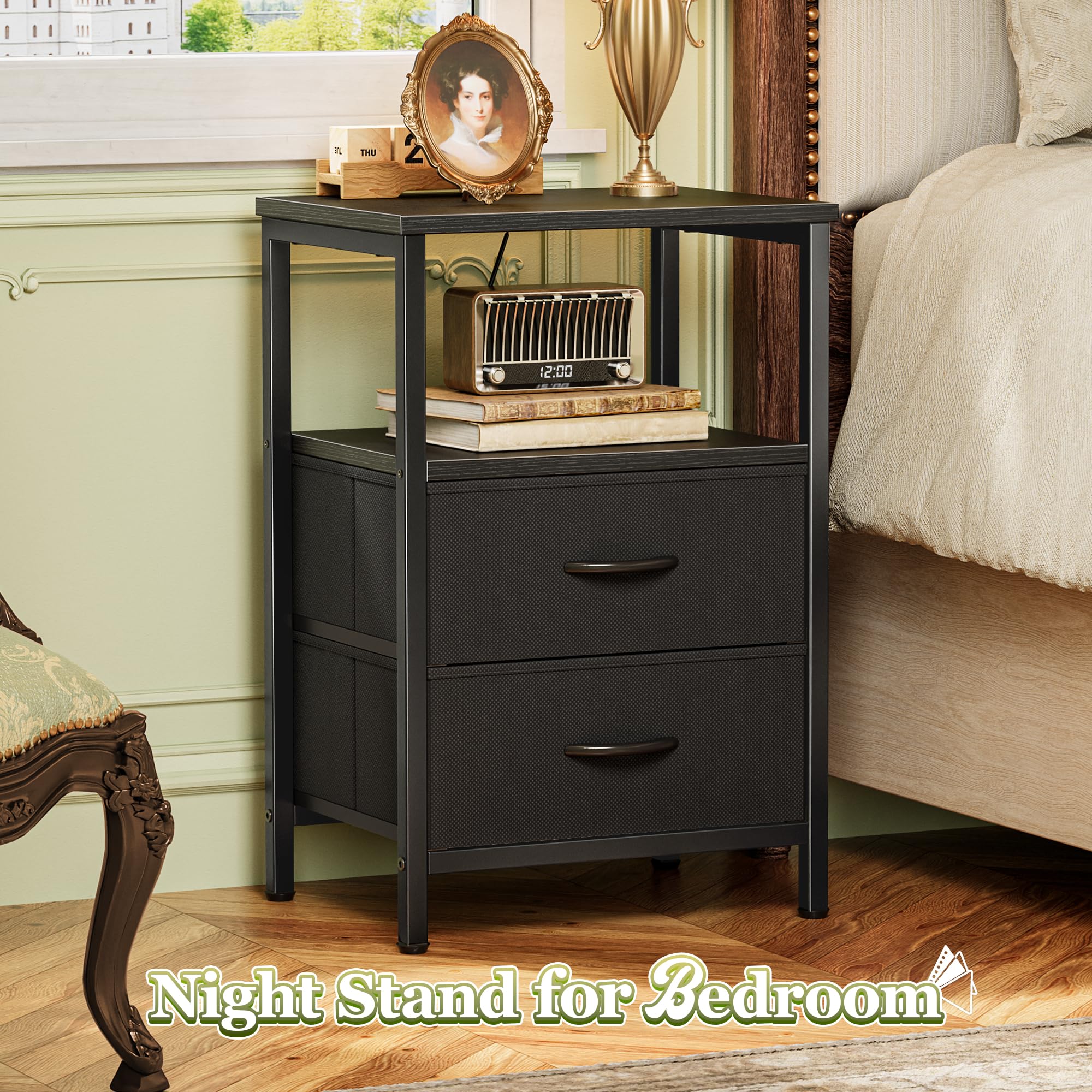 Huuger nightstand fabric drawers for organized storage and quick access