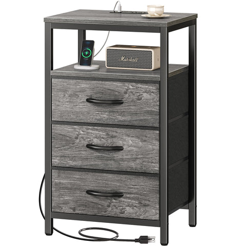 Huuger nightstand grey finish complements contemporary bedroom décor.