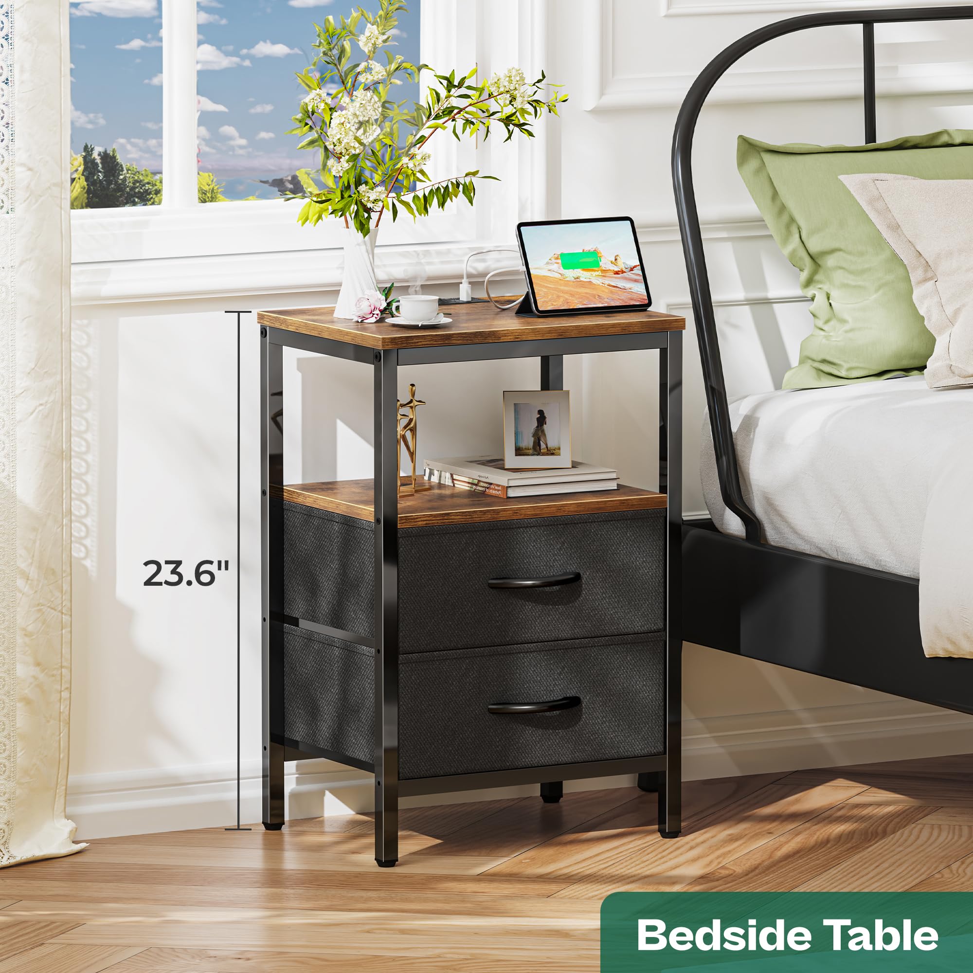 Huuger nightstand open shelf side view for accessible organization