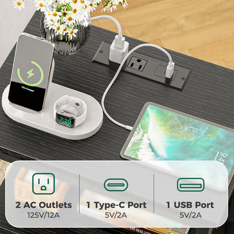 Huuger nightstand open shelf and bedside setup from side view
