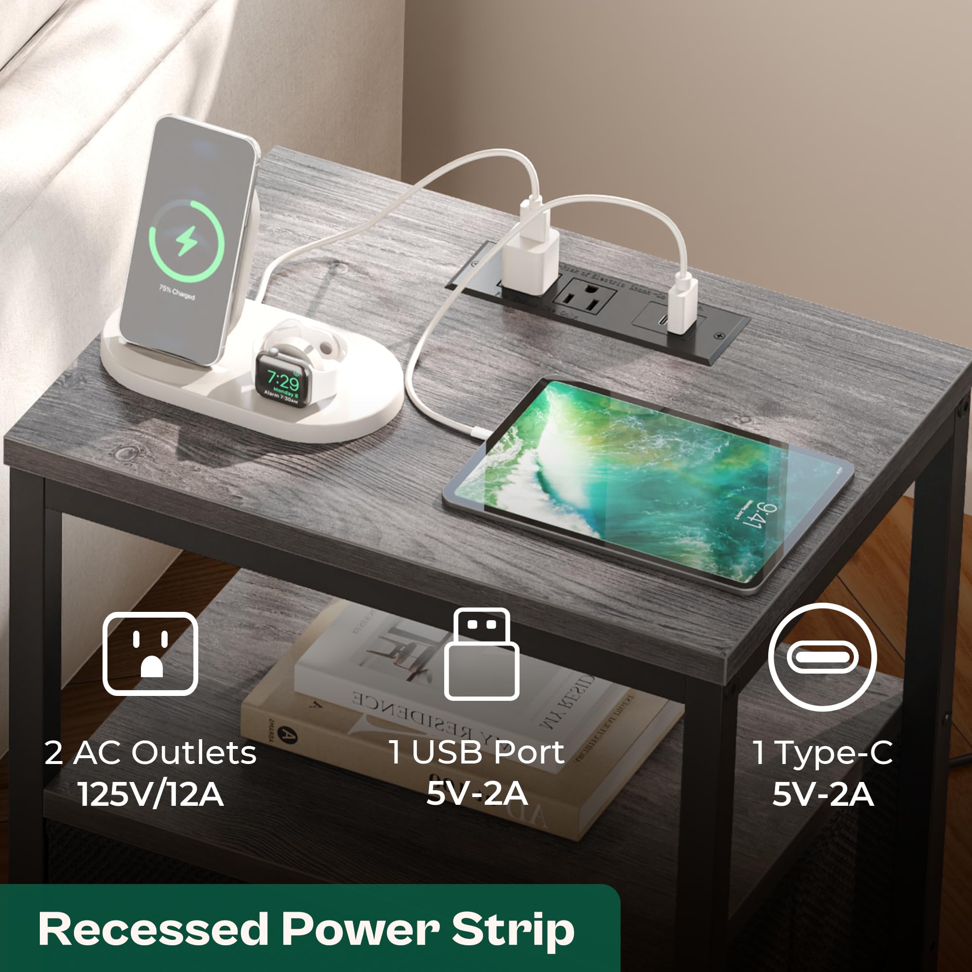 Huuger nightstand open shelf and fabric drawers for bedside essentials.
