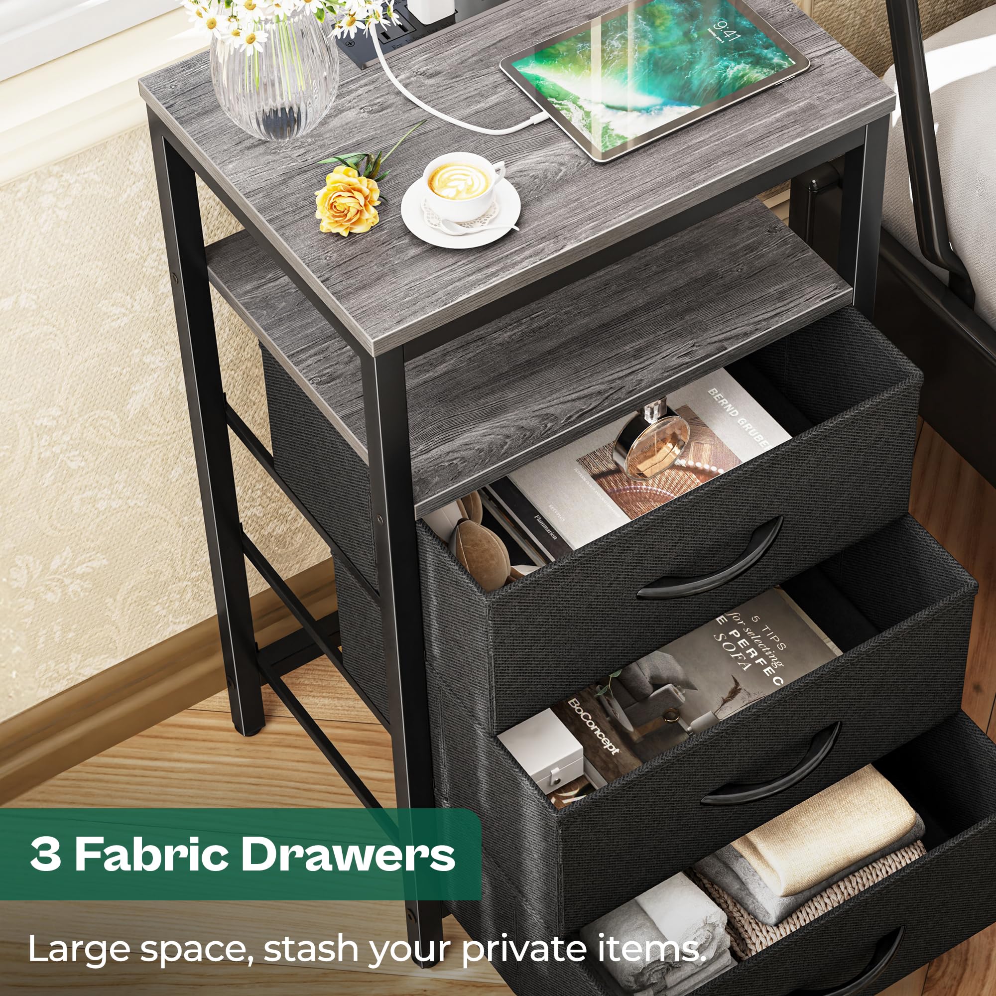 Huuger nightstand open shelf storage keeps remotes and books handy