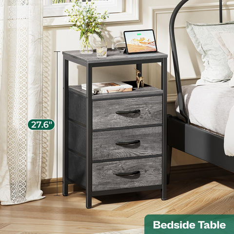 Huuger nightstand outlets close-up showing USB and Type-C ports for convenient charging.