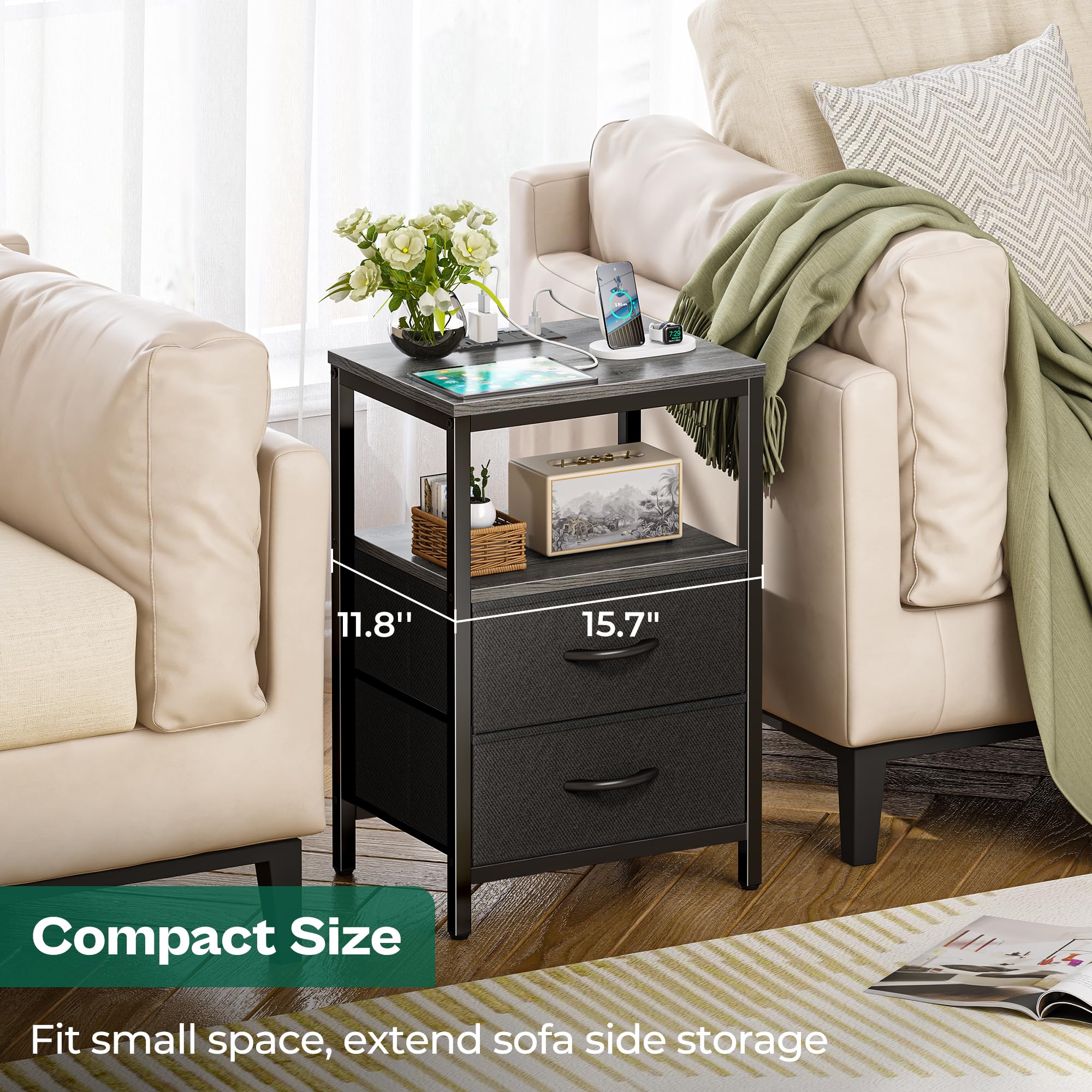 Huuger nightstand sturdy P2 particle board construction.