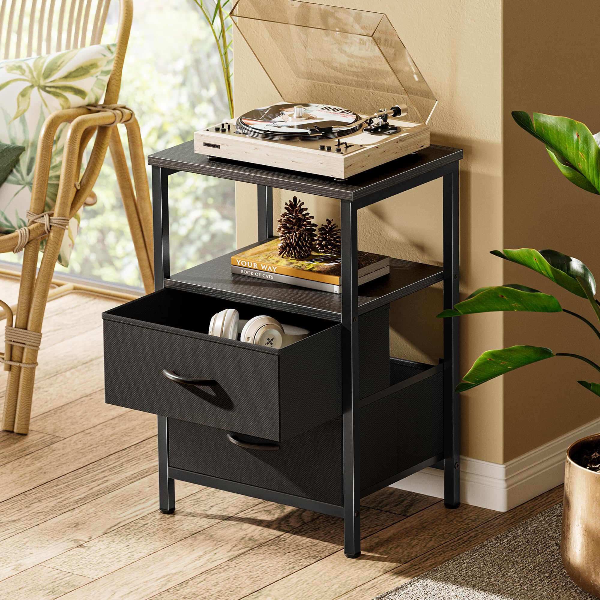 Huuger nightstand offers PU leather option on drawers for refined texture