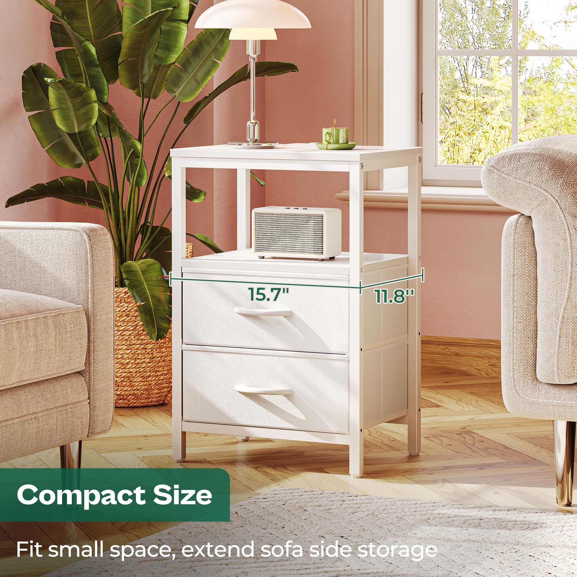 Huuger nightstand white PU leather finish with modern texture