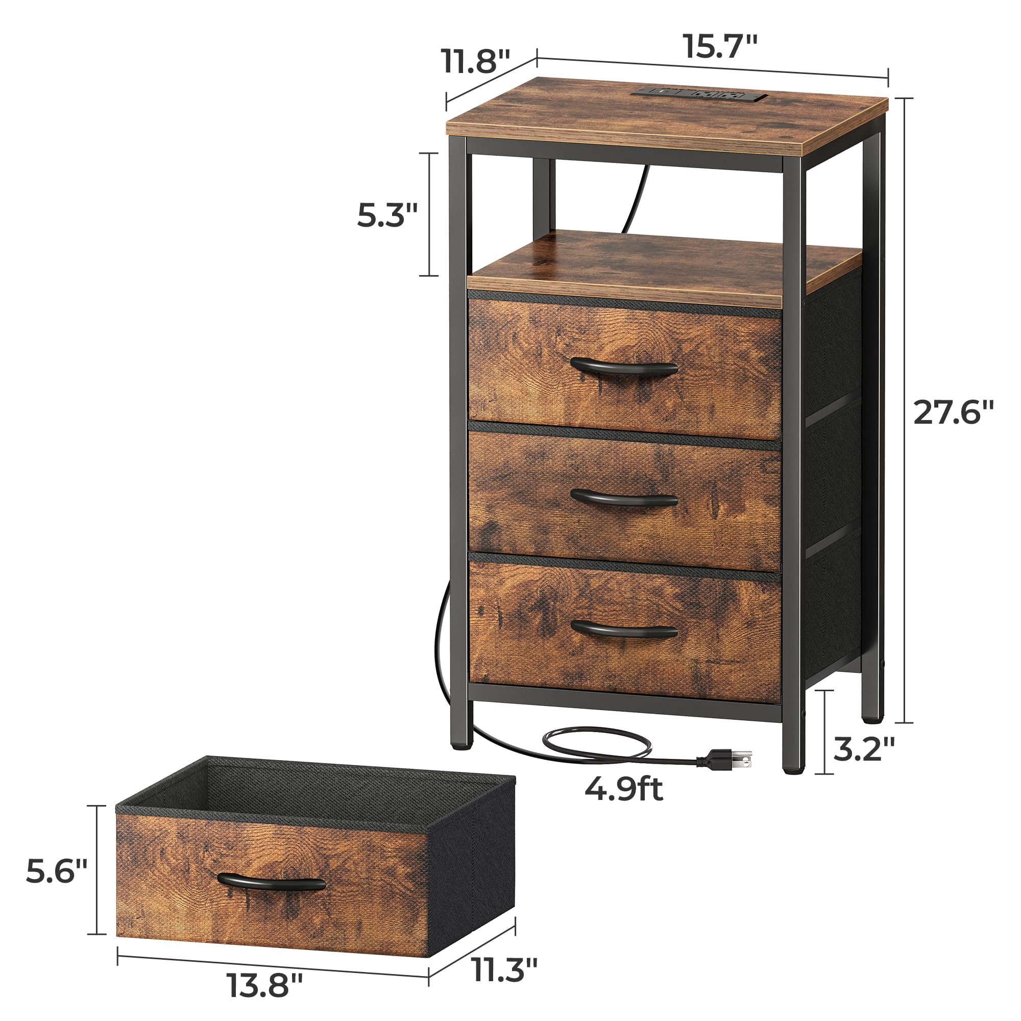 Huuger nightstand rustic brown finish enhances bedroom decor
