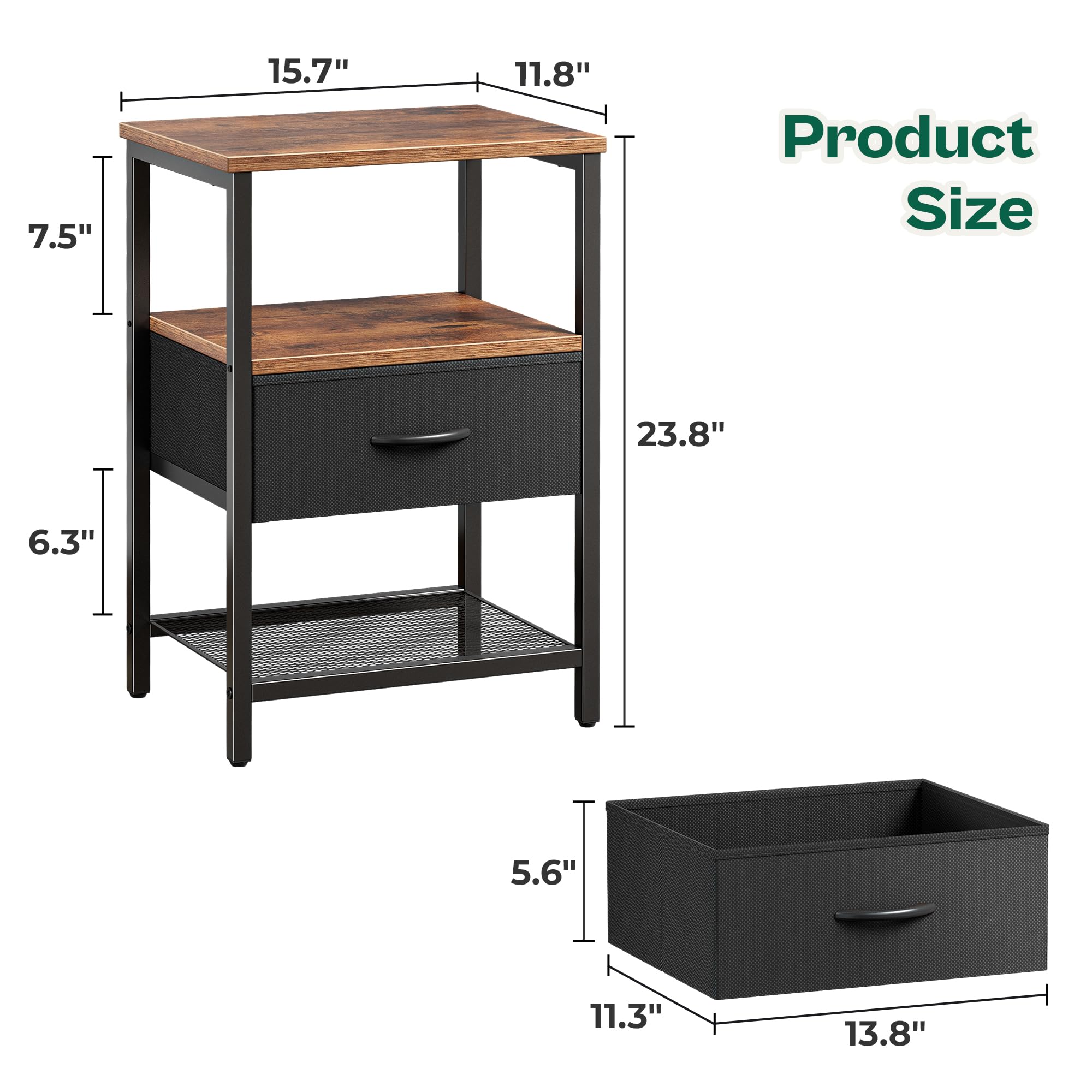 Huuger nightstand set-2 bedside companion beside bed for essentials.